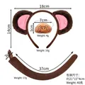 Detailed monkey costume set with plush ears, nose and tail showing exact measurements - Pink Monkey 3-Piece Set