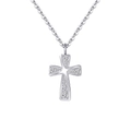 Exquisite S925 sterling silver cross necklace with pavé set zircon stones on white background - Platinum Plated Style
