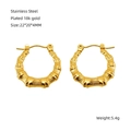U-shaped stainless steel earrings in 18k gold plating with vintage bamboo texture - Round Bamboo Style(1240) / Gold