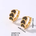 Golden heart huggie earrings with black cubic zirconia pave and lever-back closure - Gold Base Black Zircon