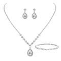 Macro detail of silver-toned jewelry set featuring pear-cut cubic zirconia drop accents - 10# Silver Tennis Chain Style