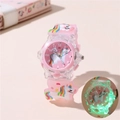 Pink cartoon unicorn LED glowing watch for kids with cute pattern and silicone strap - Pink