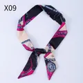 Fuchsia and black vintage chain pattern narrow silk scarf for bags or hair styling - X09-Multi