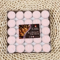 Pack of 25 pink smokeless tea light candles in round aluminum cups on a tray - 2 Hours 50 Pieces Round - Pink