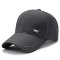 Dark grey cotton baseball cap for men with metal logo plaque and embroidered brim detail - Adjustable / Gray