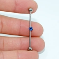 G23 titanium industrial barbell earring with blue zircon stone for double ear piercings - Blue Zirconia