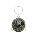 Spherical leopard print sequin evening bag with gold rhinestone handle and chain strap - Green