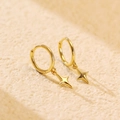 Minimalist gold S925 sterling silver hoop earrings with four-pointed star charms - Ear Buckle / Gold