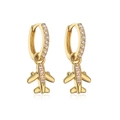 Micro-pave pink zircon airplane drop earrings in 18K gold plated brass finish - Pink Zirconia Airplane