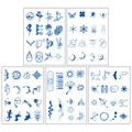 Five sheets of blue herbal temporary tattoos with cute patterns like whales and butterflies - Herbal Juice Blue Style F (Sheets Set)