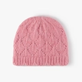 Women's dusty pink knit beanie with diamond pattern and soft mohair texture - One Size / Pink