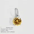 Stainless steel round 6x6mm pendant with November yellow gemstone in silver finish - 6x6mm / November Jonquil-Silver Color