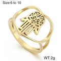 Gold hollow Hamsa Hand ring in stainless steel available in sizes 6 to 10 - US 7 / Hollow Hamsa Hand Style (KR103603-WGQZ) / Gold