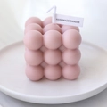 Pink cube bubble scented candle on ceramic tray with handmade paper label decoration - Grey Pink - Dessert Flower
