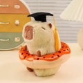 Capybara plush toy in graduation cap and doughnut ring, cute soft animal doll - Donut / Light Green