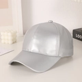 Unisex metallic silver faux leather baseball cap with a high-shine reflective finish - M (56-58cm) / Silver
