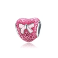 Pink enamel heart charm with silver bow detail for DIY beaded jewelry making - Bow Combination