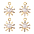 Detail of four golden sun pendants with pearl centers and zircon inlay on white background - Sun Shape Pearl Rhinestone (px1086-21)