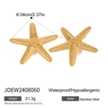 Macro shot of gold starfish earrings with hammer texture and 6.04cm size details - Starfish Shape Accessory Style (JDEW2408060)