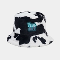 Cappello bucket in peluche zebrato con toppa ricamata Chill OUT per l'inverno - M (56-58cm) / Nero (Stampa Mucca)