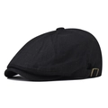 Detailed shot of retro black newsboy cap featuring a vintage copper adjustable metal buckle - Adjustable / Black