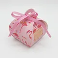 European pink flamingo heart wedding candy favor box with ribbon, pack of 50 pieces - Pink Flamingo Pattern Box With Pink Ribbon
