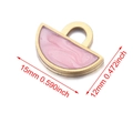 Golden semicircular lock pendant with pink enamel and 15x12mm dimensions indicated - Fan-Pink