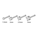 Silver stainless steel nose studs with round zircon in 1.5mm to 3mm size options - Straight Bar / 2.5mm / Silver