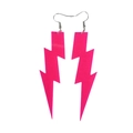Fluorescent pink lightning bolt acrylic earrings with metal hooks on white background - Hot Pink Lightning