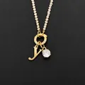 14K gold plated stainless steel letter Y pendant necklace with sparkling cubic zirconia - Letter Y