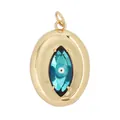 Gold plated copper evil eye oval charm pendant with a blue marquise zircon stone inlay - Gold Teal Marquise L456805-8