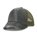 Distressed grey and olive trucker hat with vintage washed finish and mesh back - One Size / Army Green