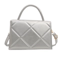 Quilted silver faux leather handbag with metallic finish and gold hardware details - Silver