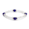 Blue Turkish evil eye beaded bracelet with faceted crystal beads and Fatima hand palm charms - White Crystal