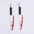Gothic acrylic kitchen knife earrings with red blood splatter and black handles - Large Bloody Knife