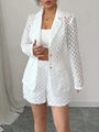 Elegante witte kanten jacquard set van blazer en shorts voor verfijnde damesmode - S / Wit
