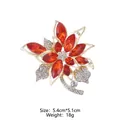 Elegant red crystal rose flower brooch with golden stem and rhinestones, 5.4cm size - XD822052-2 Red Gold Gem Flower