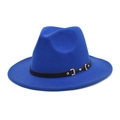 Royal blue wool fedora hat with black leather band and gold horsebit buckle detail - M (56-58cm) / Sapphire Blue