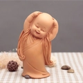 Laughing monk dashboard ornament in light brown resin finish for car interior - Cheerful Pose (Large Size)