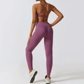 Ensemble de yoga violet 3 pièces avec brassière dos croisé et legging taille haute - S / Ensemble Brassière et Legging Violet Prune