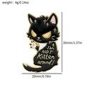 Enamel black cat pin with gold trim, holding milk tea, saying I'm NOT Kitten around - Silver Black Cat