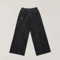 Pantaloni cargo neri lavati con gamba larga e coulisse in vista piatta - XS / Nero Selvaggio