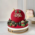 Red Christmas cake topper with Happy New Year gold lettering and festive decorations - Gold Happy New Year