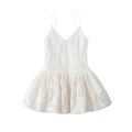 Weißes Jacquard-Mini-Spaghettikleid im französischen Stil mit V-Ausschnitt und Rüschen - XS / Weiß
