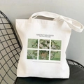 Van Gogh Rose printed white canvas tote bag displayed on a modern metal grid chair - Pink Roses (STD525-Y)