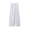 Flat lay of light grey high-waisted wide leg sweatpants with drawstring and center seam detail - Light Grey Pants