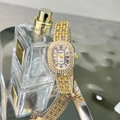Detail of luxury gold oval watch with crystal encrusted bracelet and roman numerals dial - Gold Color White