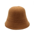 Brauner Strick-Fischerhut für Damen mit strukturierter Textur und geflochtenem Detail - M (56-58cm) / Dunkelbeige