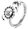 Adjustable spinner ring with sun and moon motifs featuring I love You engraved interior - Adjustable Open / Rotating Sun and Moon (Engraved)