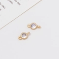 Pair of gold-plated geometric round charms with clear cubic zirconia for DIY jewelry - 03# Small Round Double Loop (5*10mm)
